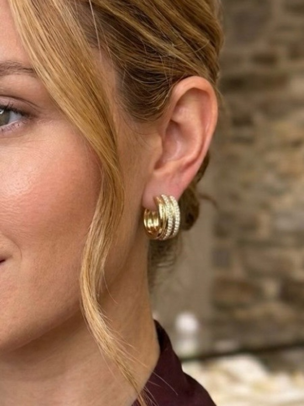 Adina Eden Gold Triple-Band Pavé Hoop Earrings